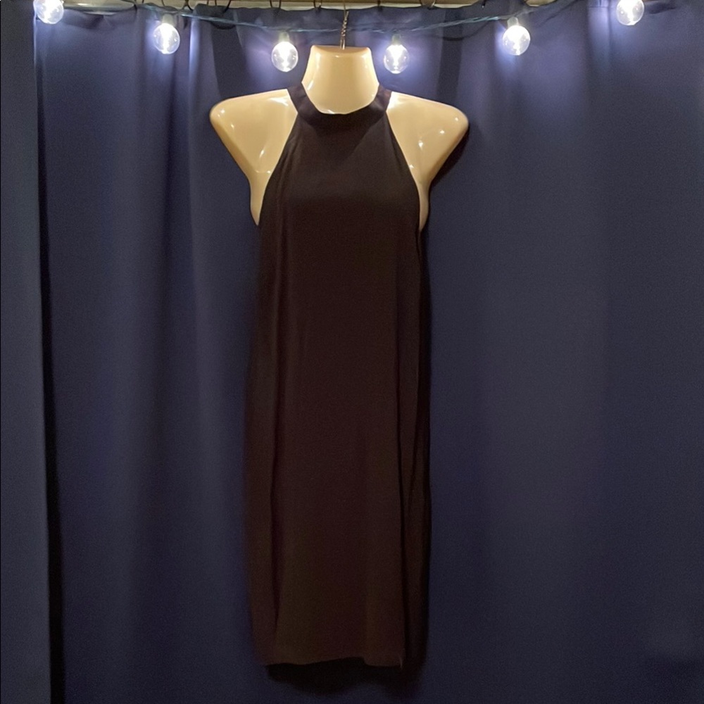 Little Black (Midi) Dress with Halter Neckline and Keyhole Back; Size Medium